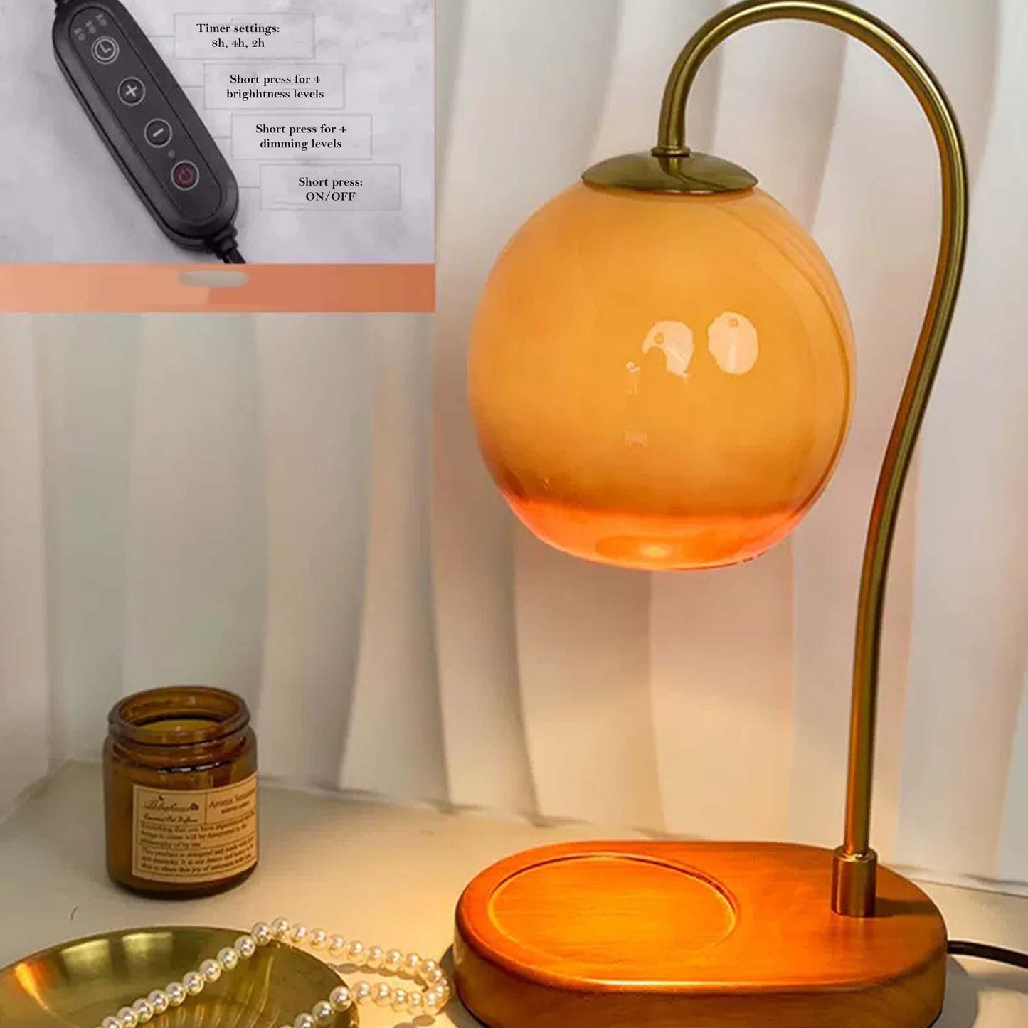 Molly Vintage Candle Warmer, Amber Shade